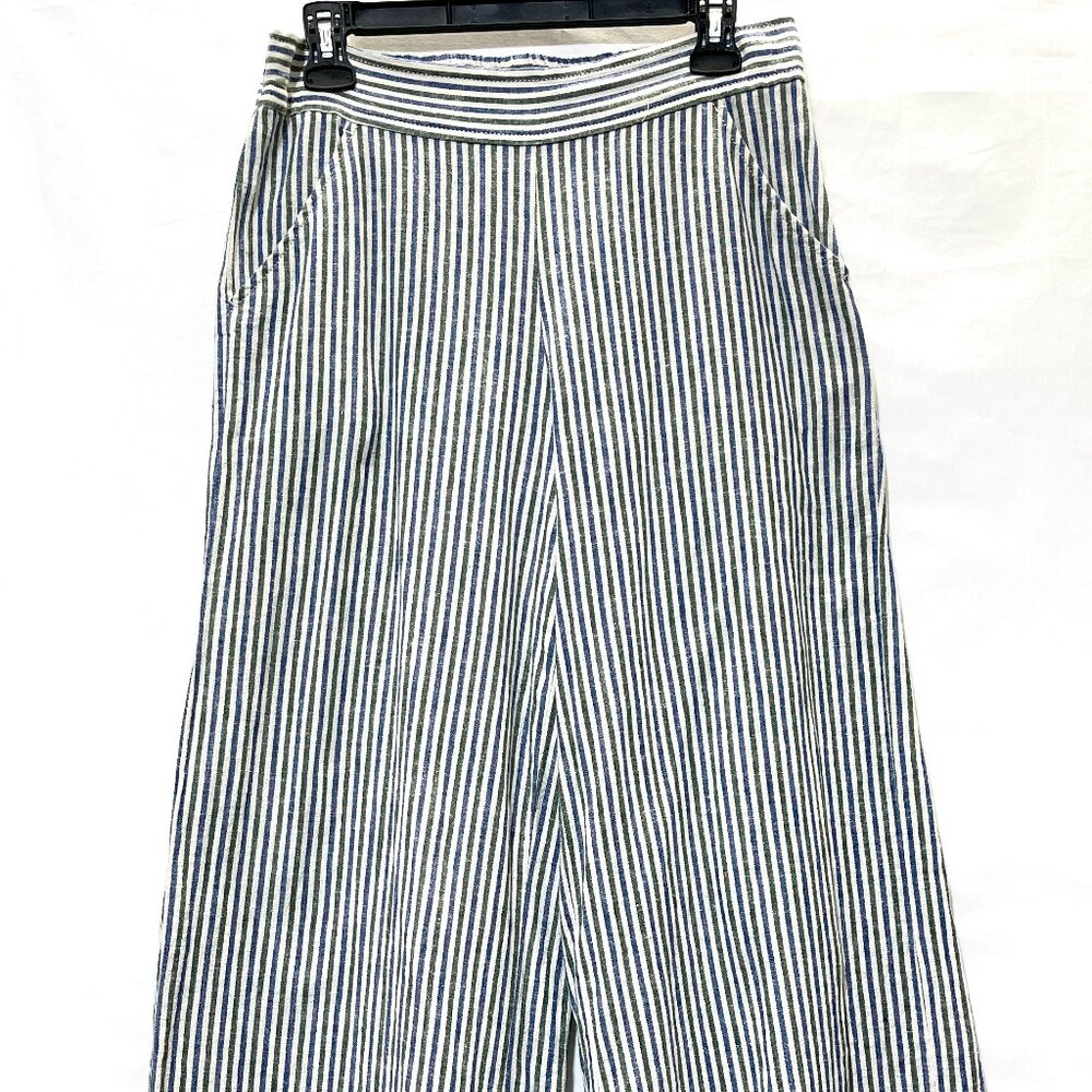 Max Studio Pants Women Large Pull On Linen Cotton Wide Leg Cropped Striped